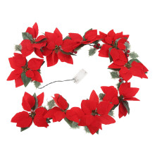 Ghirlanda natalizia di stelle di Natale, fiori artificiali in velluto impermeabili a batteria con foglie di seta verde scuro e bacche rosse per un