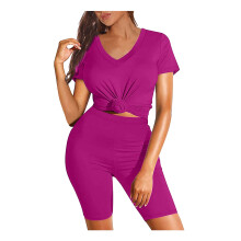 Dames lounge biker shorts set, elastische tailleband met zakken, hoge taille sportkleding, lichtgewicht, rekbare, zachte rayon workout shorts voor