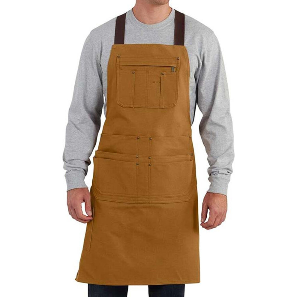 Work Apron Made Of Heavyweight Thick Canvas, Waxed Canvas Heavy Duty Apron With Multiple Pockets And Adjustable Straps, Cross Back Straps For Chef Bar 9198585040007