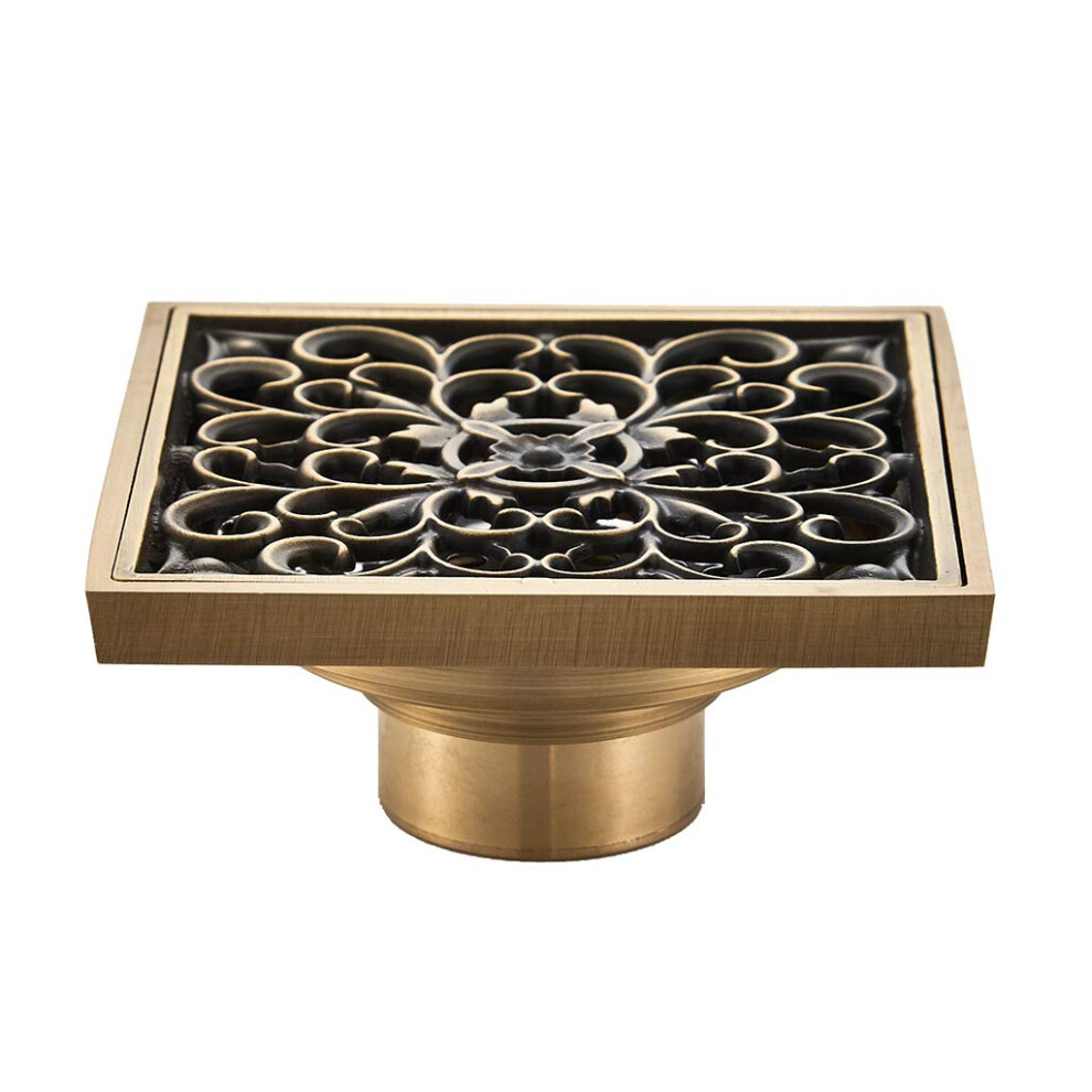 Square Floor Drain European Retro Brass 10Cm Vintage Style Bathroom Sanitary Waste Drain 9323874490724