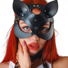 Halloween Catwoman Mask Leather Women's Fetish BDSM Bondage Mask Men Sexy Masks Erotic Eye Mask Blindfold for Women Sex SM Sex Toy Cosplay Rave Outfit