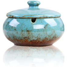Windproof Ceramic Ashtray with Lids, Unique Design for Indoor Outdoor Use, Anti-Skid Bottom Elegant Decoration, Cigarette Gifts for Men (100% Handmade