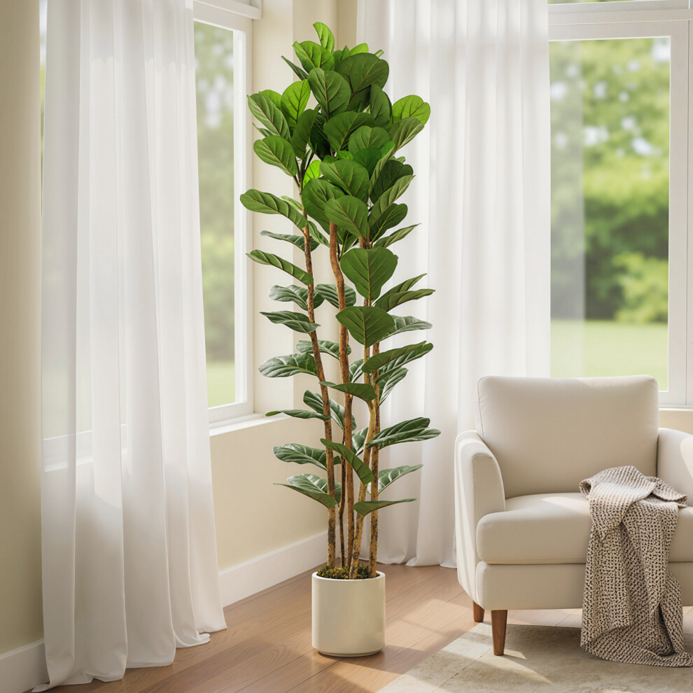 Homcom (L) Artificial Fiddle Leaf Fig Tree With Solid Wood Trunks