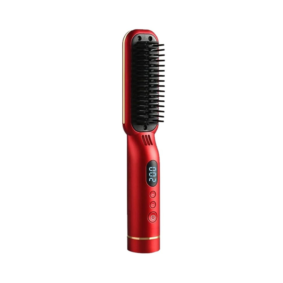 Wireless Ceramic Hair Straightening Brush with USB Fast Charging and Intelligent Temperature Control Red