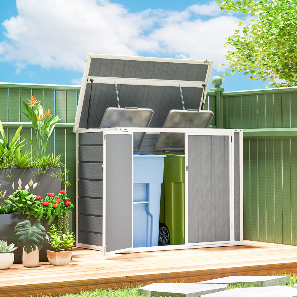 Outsunny 4.7 X 2.5Ft Lockable Garden Shed, Double Bin Storage Shed, Grey