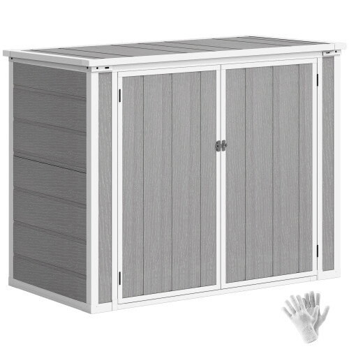 Outsunny Outsunny 4.7 x 2.5FT Lockable Garden Shed, Double Bin Storage Shed, Grey 1