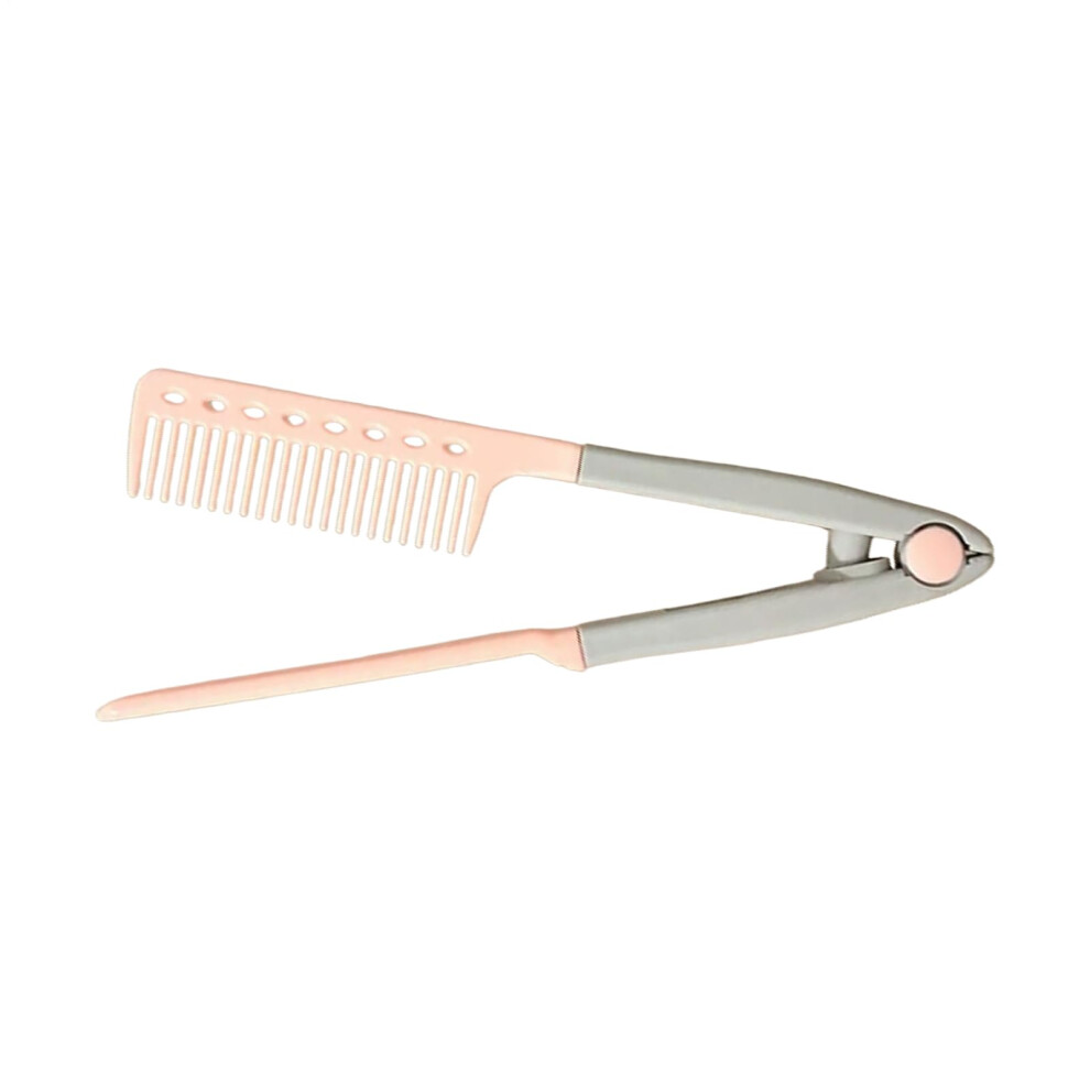 Pink Hair Straightening Comb Flat Iron Vtype Antifrizz Ergonomic Handle Styling Tool