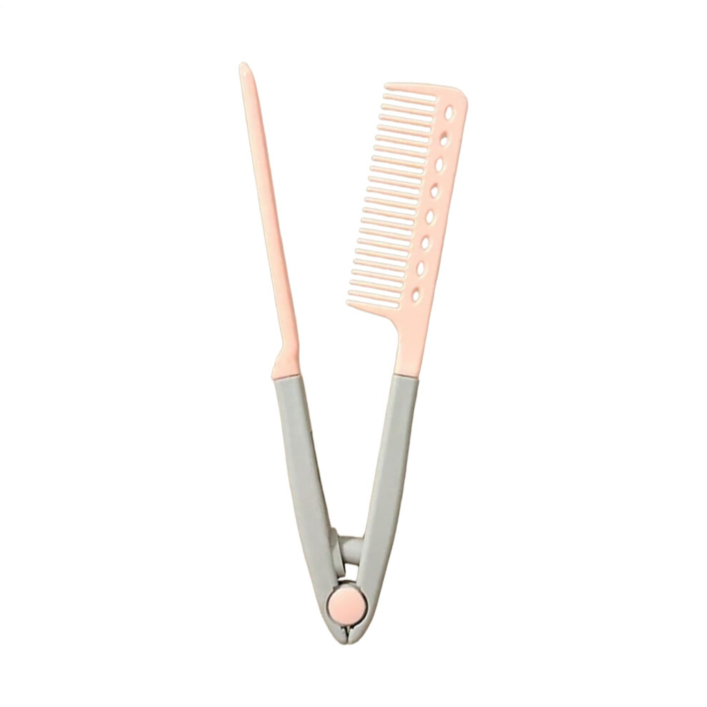 Unisex Pink Hair Straightening Comb Flat Iron Vtype For Women Frizz Control Wet Dry Styling Nonslip