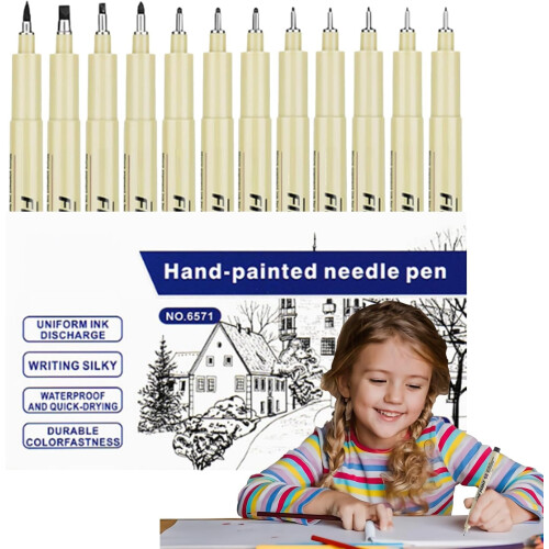 Micron pens, waterproof fine liner black, includes multiple line widths, quality tips 2