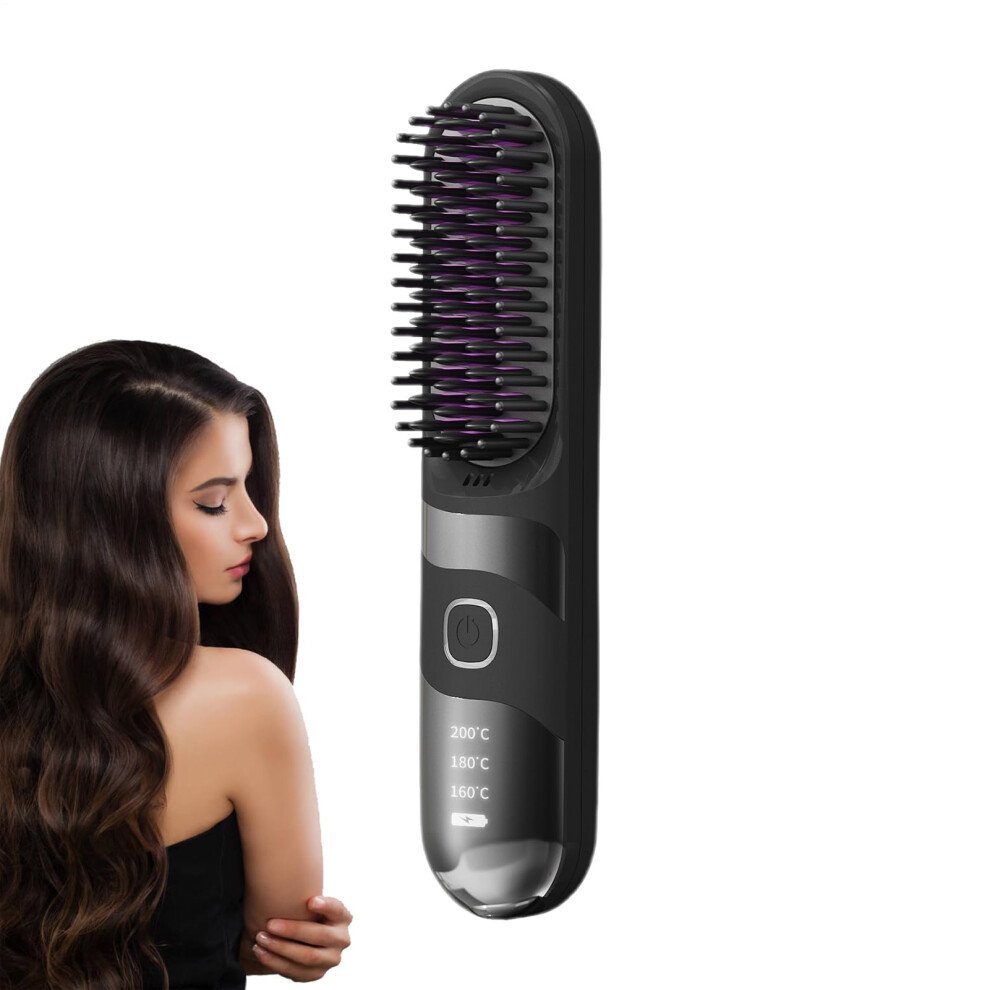 Cordless Hair Straightener Brush with Negative Ion Care, AntiScalding 2 in 1 Curler, Rechargeable