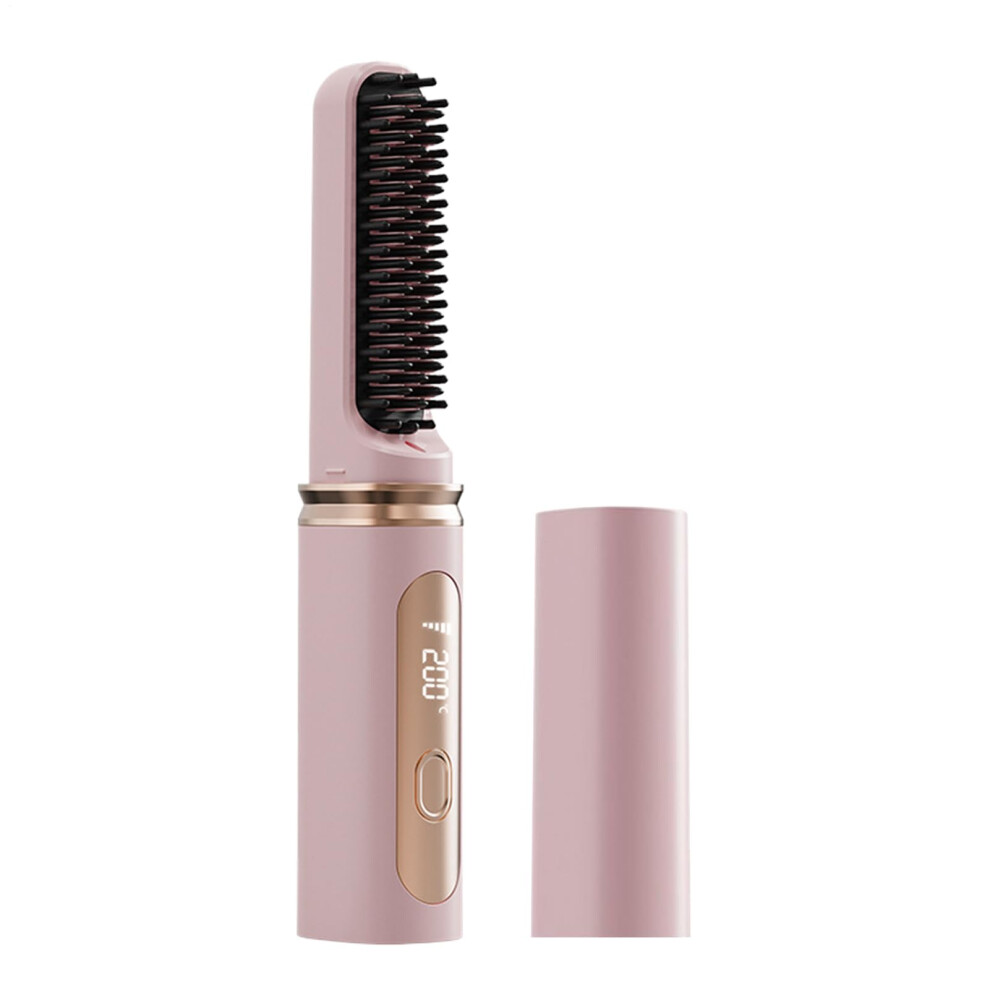Pink Cordless Hair Straightener Brush For Women, Usb Rechargeable, Adjustable Temperature,
