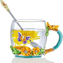 Mug Gloine Féileacán Cruain & Rós Dearg, 320Ml, Marthanach & Sábháilte le haghaidh Deochanna Te nó Fuar, Tacar Bronntanais le Spúnóg do Mhná