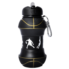 Faltbare Wasserflasche im Fußball-Design für Jungen, lebensmittelechtes Silikon, auslaufsicherer Trinkverschluss, faltbar und tragbar mit großem