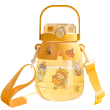 Niedlicher Trinkpartner, lebensmittelechte Wasserflasche mit auslaufsicherem, tragbarem Design, 3D-Cartoon-Muster für Frauen und Kinder, transparent