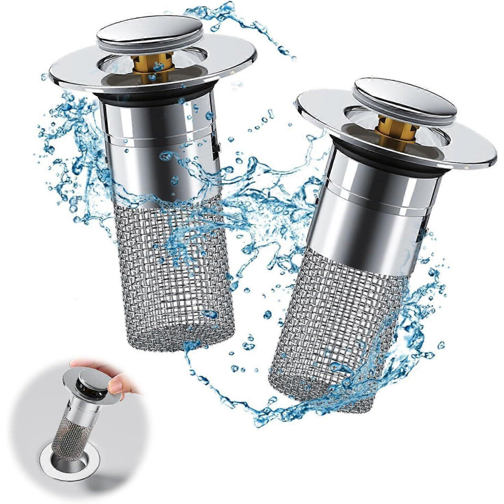 2 Pieces Basin Drain For 34-40Mm Drain, Improved Drain Plug Bathroom Sink Stopper With Hair Strainer, Removable Strainer Drain Plug, Drain Plug For S 6935161369632