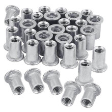 Nut 100Pcs 1/4In-20UNC Stainless Steel 304 Finish Flat Head Rivnut Threaded Insert Nut Knurled Body
