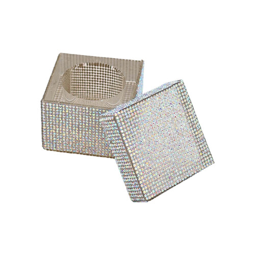 Decorative Rhinestones Glass Bowl Multipurpose-Silver Square