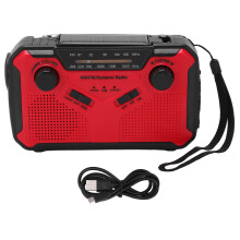 Radio météo d'urgence avec radio AM/FM/ondes courtes, chargement solaire, manivelle, batterie externe portable, lampe torche et alarme SOS.