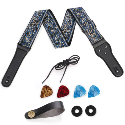 Blaugraues, besticktes Gitarrengurt-Set,