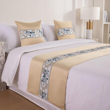Bed Runner Rug King Size Chinese Style Embroidery Beige 50 X 180 CM For 120 CM Bed Hotel Decor End Blanket Scarf