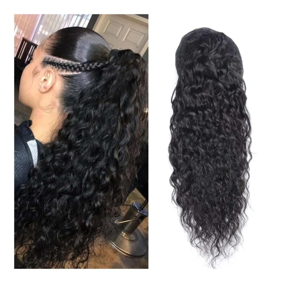 Unisex Ponytail Extension Water Wave Drawstring Human Hair Extensions With Clipins Remy Brazilian Hairpiece 12 Inch 100150G