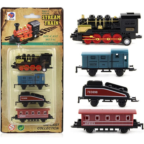 Pull Back Simulation Steam Train Model Toy Kit Simulation Retro Steam Toy Kit Pull Back with 4 Different Types Mini Train Model Steam Model Toy (A) 2