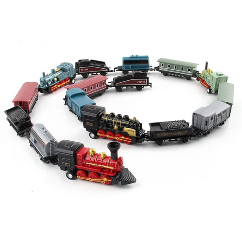 Pull Back Simulation Steam Train Model Toy Kit Simulation Retro Steam Toy Kit Pull Back with 4 Different Types Mini Train Model Steam Model Toy (A) 1