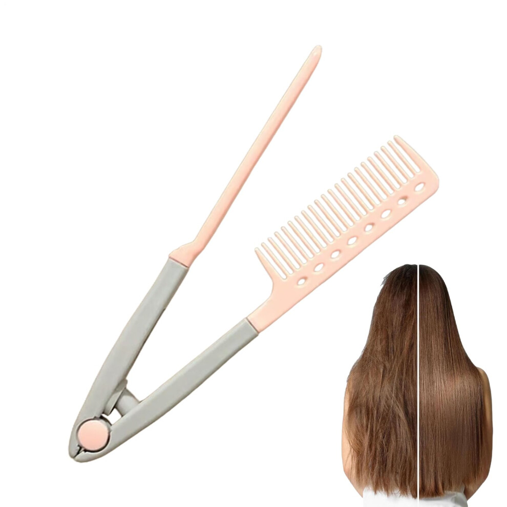 Pink Hair Straightener Comb V Type With Frizz Control For Wet And Dry Hair Styling