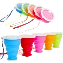 Compatta e pieghevole compagna ideale per le attività all'aperto: tazza in silicone alimentare, bordo in acciaio inossidabile, coperchio in