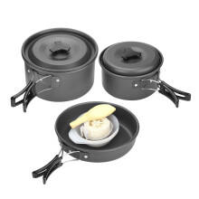 Faltbares Camping-Kochset mit Teekanne und Pfanne, hochwertiges, harteloxiertes Aluminium, tragbares Outdoor-Kochgeschirr-Zubehör, stapelbarer Topf,