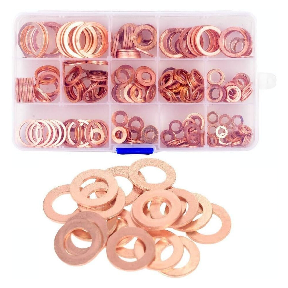 Metric Assortment Copper Crush Washers, 280Pcs Set For Wide Applications, High Quality Red Copper Ensures Reliable Seals, Convenient Storage Case 9454554381466