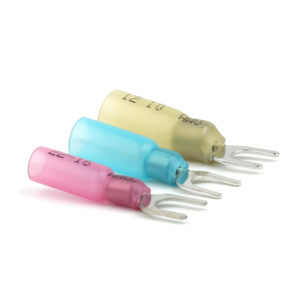 25Pcs Sv Heat Shrink Spade Fork Crimp Cable Terminal Sv1.25/2/5.5 2210Awg Insulated Wire Connector Wiring Terminal Chenranyin(Blue) 9001264315689