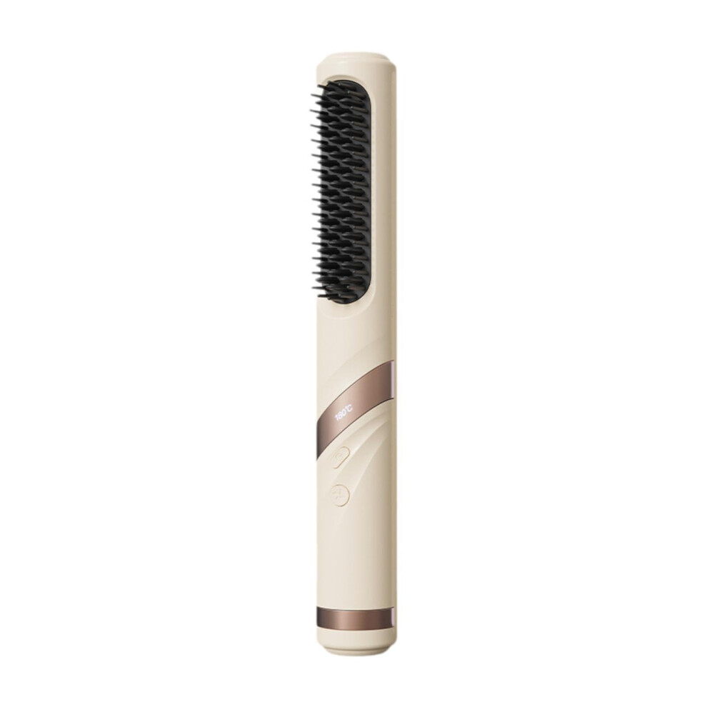 Yellow Cordless Hair Straightener Brush With 3 Heat Settings Antiscald Usb Rechargeable Comb