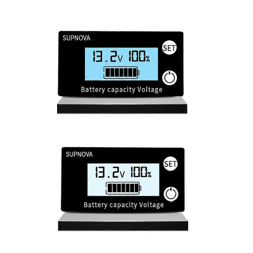 SUPNOVA DC 8-100V Battery Capacity Indicator Voltmeter Voltage Gauge,Style: Blue +Alarm + Temperature 1
