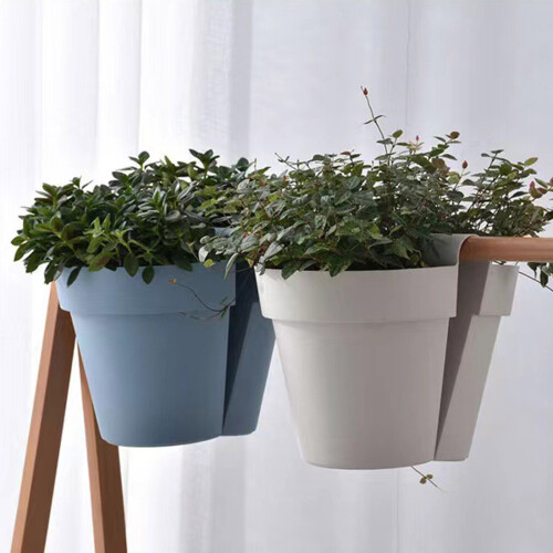 Double-Sided Hanging Rail Planter Deck Flower Pot-Gray black 2