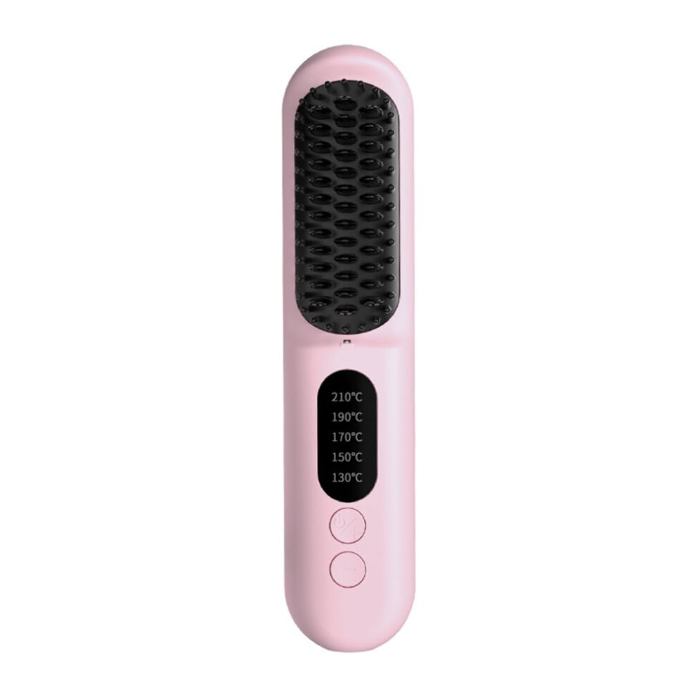 Pink Wireless Hair Straightener Brush With Negative Ion Care, Fast Heating 20S, Antiscald Comb