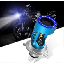 H4 HS1 LED Motorcycle Headlight Bulb with Blue Angel Eye 9003 HS1 High/Low LED Headlamp 12V 2600LM Replacement of H4 Halogen Lamp SZRH A-B 2025