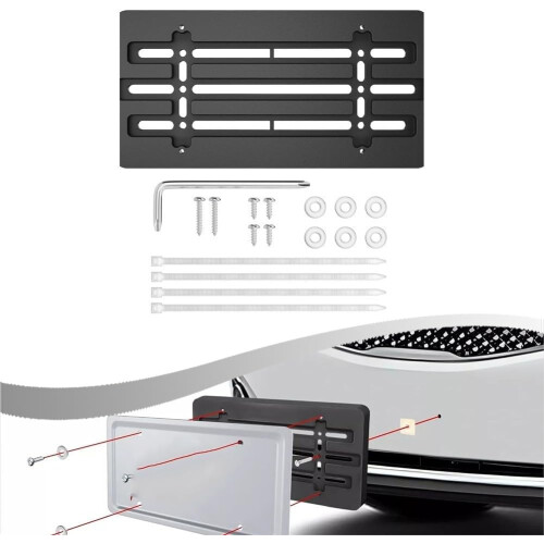 Adjustable Front Bumper License Plate Bracket with Custom Angle and NoDrill Matte Black Finish 2