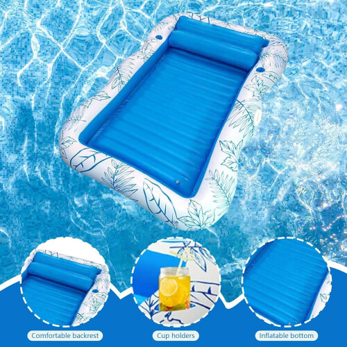 Pool Float  Inflatable Lounger with Cup Holder for Beach, Lake 1