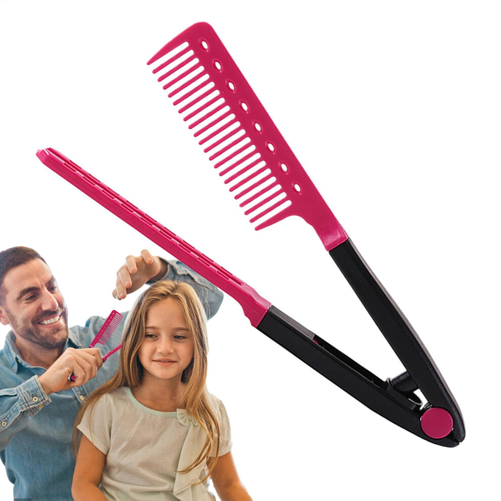 Hair Straightener Brush VShaped Curved Design Flat Iron Hair Straightener Comb Travel Friendly Hot Pink