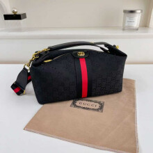 (Black) Double G canvas print crossbody bag shoulder tote
