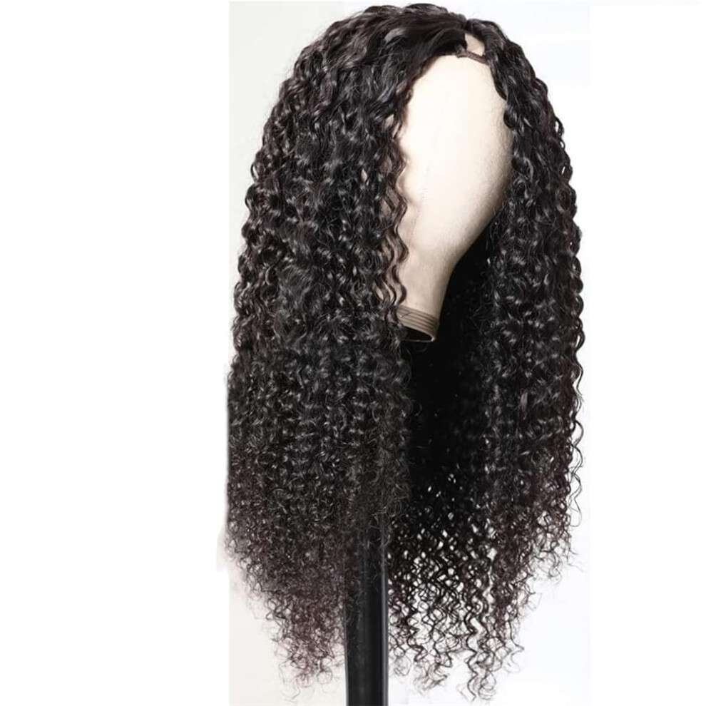 U Part Human Hair Wigs Curly U Part Wig 18 Inch Natural Black Deep Wave Glueless Body Wave V Part 180%