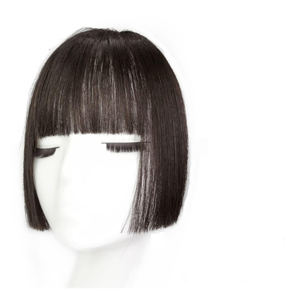 Unisex Brown Bangs Hair Clip 10Inch Clipin Extension, Synthetic Princess Bangs, Clipon Fringe, Hairpiece Color /Brownblack