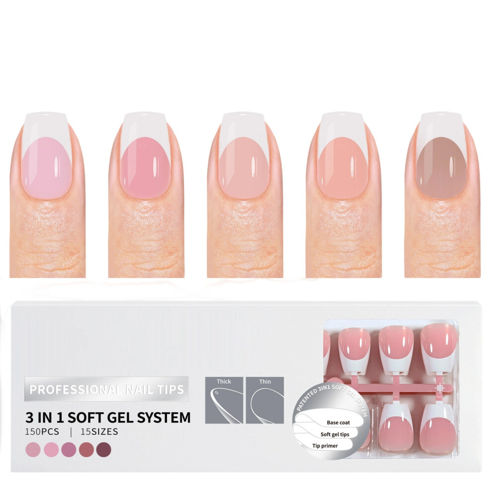 150 Pieces French Style Press On Nail Pre Applied Base and-09