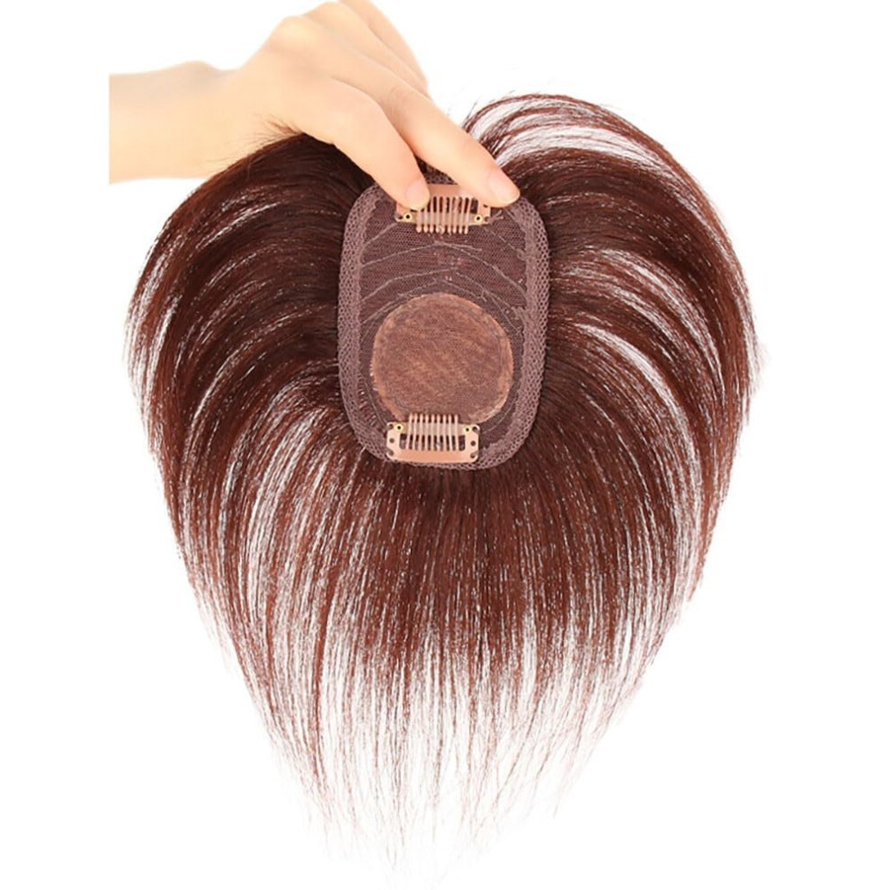 Unisex Black Human Hair Straight Topper Seamless Clip In Wiglet 7X10cm Base Size Replacement Parted 15Cm