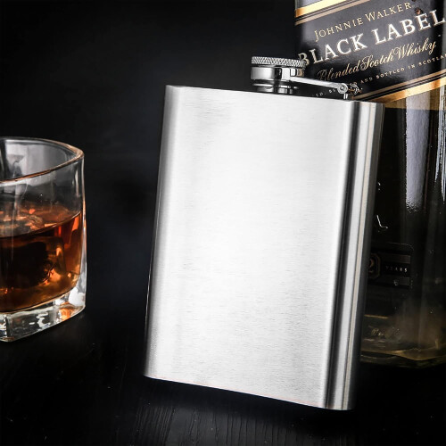 Φιάλη Camping Companion, 4oz από γυαλισμένο ασήμι ανοξείδωτο ατσάλι με βιδωτό καπάκι για 2