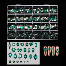 24 Grids Nails Charms Mixed Nail Art Rhinestones-Dark green