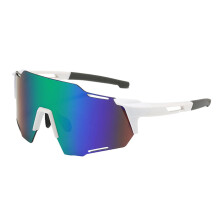 Road Bike Sunglasses White Frame Blue Lenses, Windproof Cycling Glasses, Dustproof Outdoor Eyewear, Polycarbonate UV400