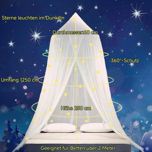 Κουνουπιέρα Glow in The Dark Stars για κρεβάτι, Κουνουπιέρα Glowing Stars για κορίτσια, Σίτα 1