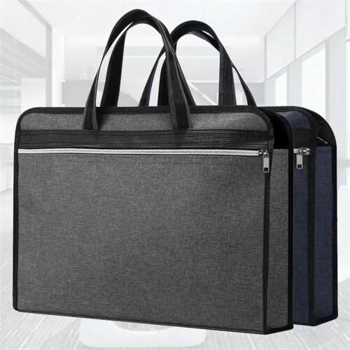Thickened Double Layer Business Briefcase Multifunctional Waterproof Zipper Pouch Solid Color Black Large Capacity Organizer 1
